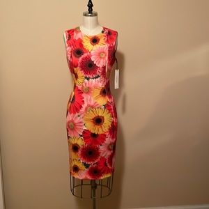 Calvin Klein Sleeveless Flowered Fitted Spandex Dress Size 2